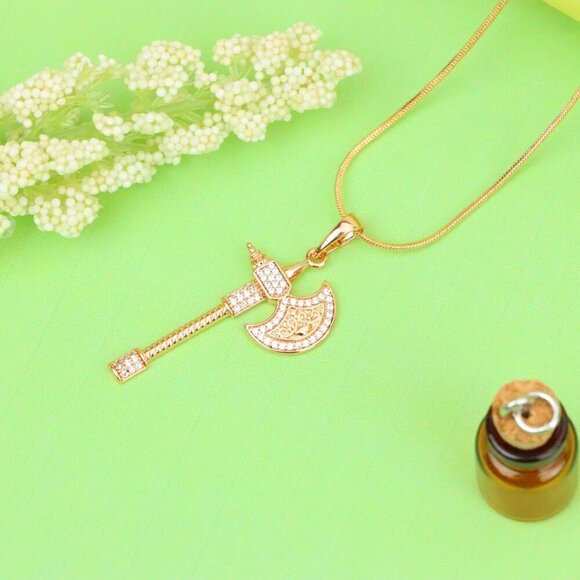 "Rose Gold Axe Pendant with Sparkling Stones – Elegant Design XPPT1381 - Picture 12 of 13